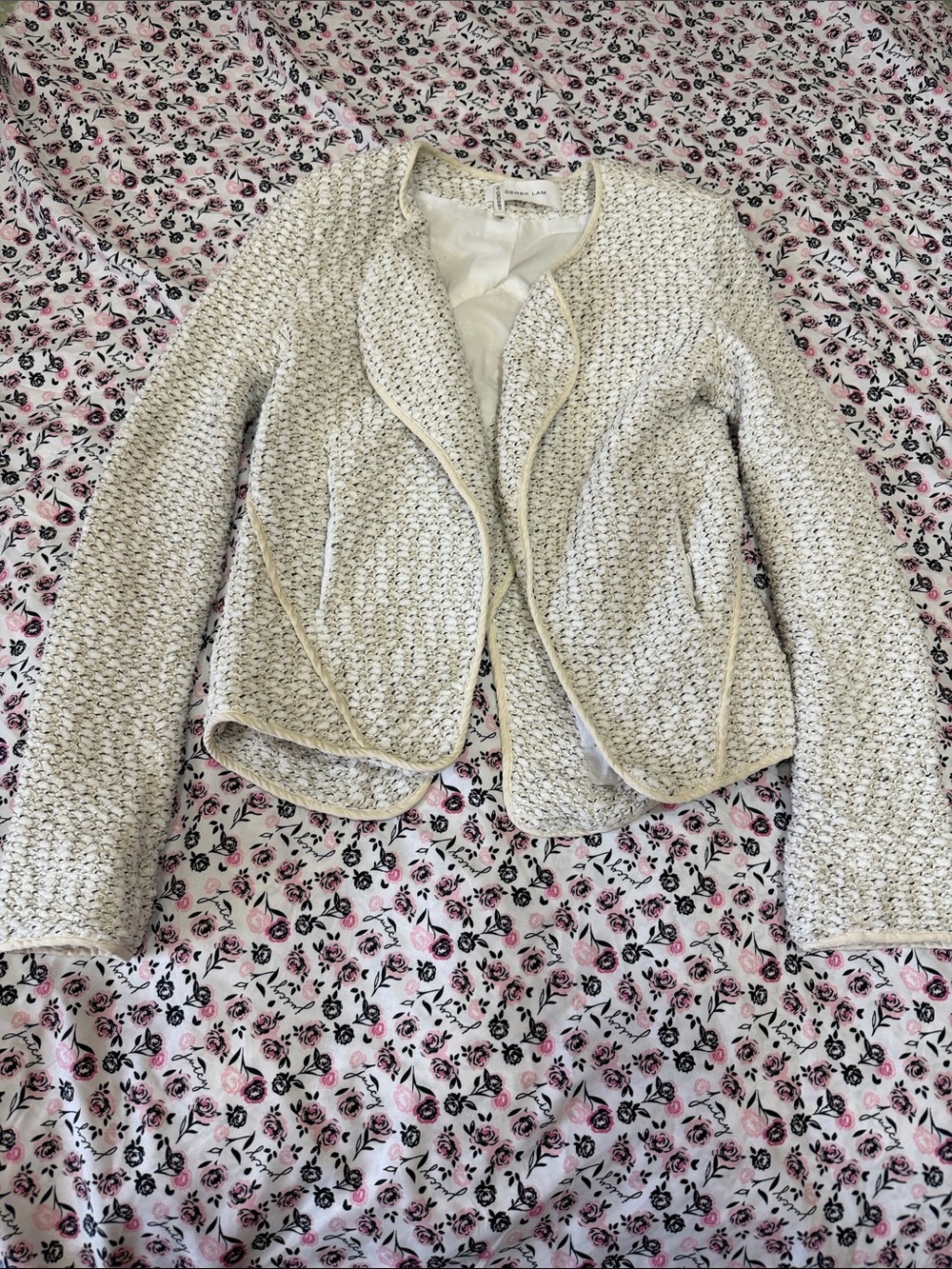 Derek Lam 10 Crosby Cream Bouclé Open-Front Jacket